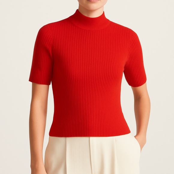 Holt Renfrew | 100% Extra Fine Wool Halston | Mock Neck Knit Top | Size L - Picture 1 of 6